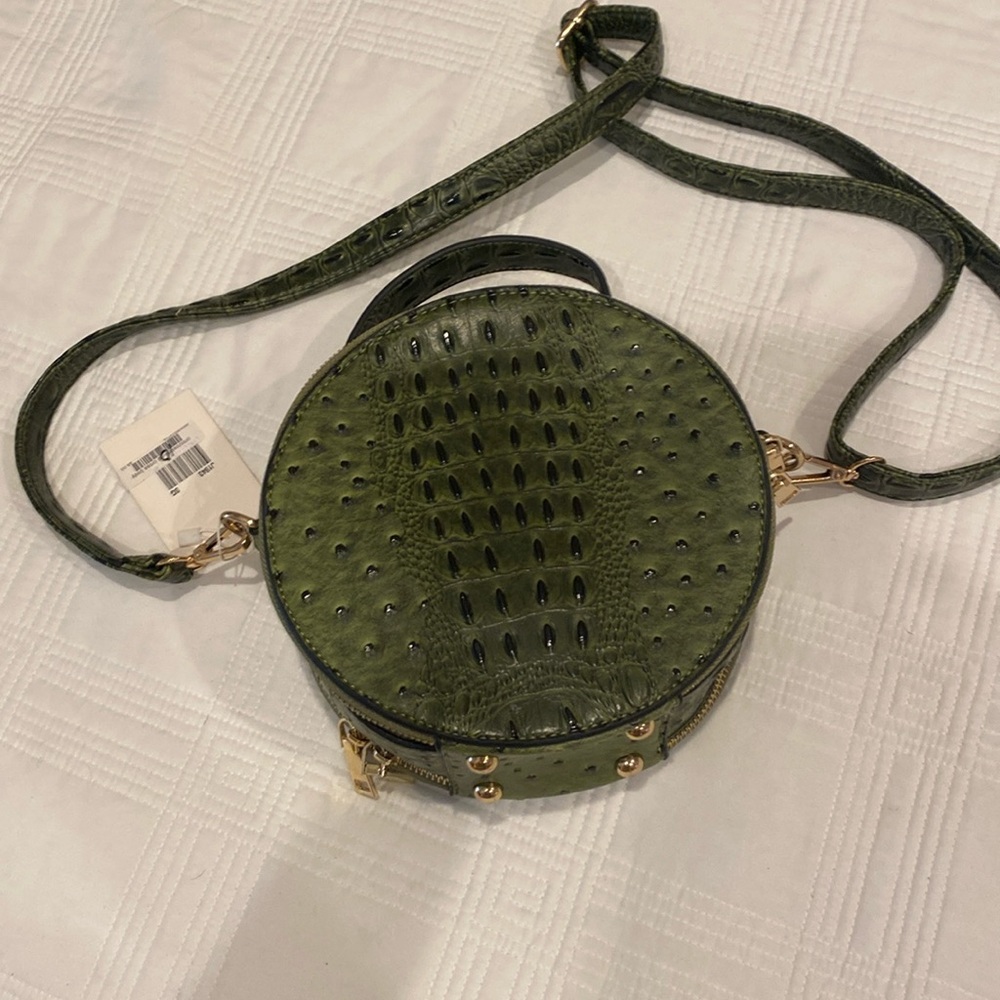 Green Croc-Embossed Round Crossbody Bag